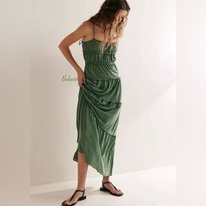 Free People Olive Green Ruched Maxi Dress